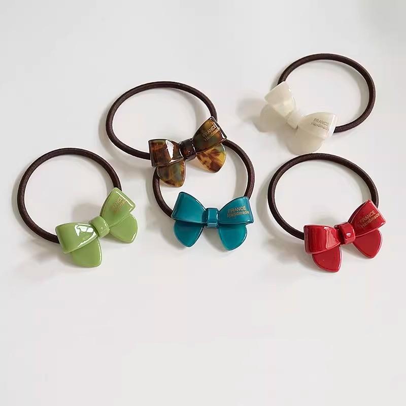 Gold Label Acetate Bow Simple Basic Rubber Band Head Rope Female Rubber Band Elastic Durable Hair Rope Versatile Hair Ring