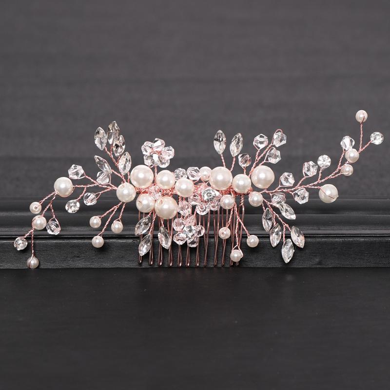 Silver Color Pearl Crystal Hair Combs Tiara For Women Bride Cheap Party Headpiece Wedding Hair Accessories Bridal Hair Jewelry