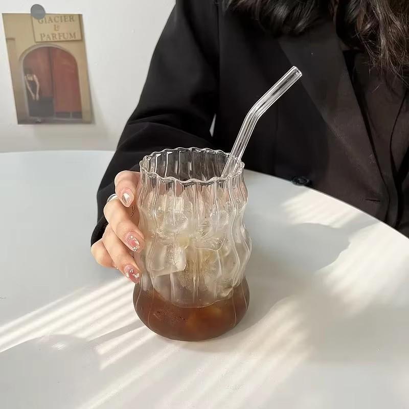 500ml Transparent Glass Cup Exquisite Heat-resistant Tumbler Tea Juice Milk Coffee Mug Water Glasses Stripe Mug Drinkware