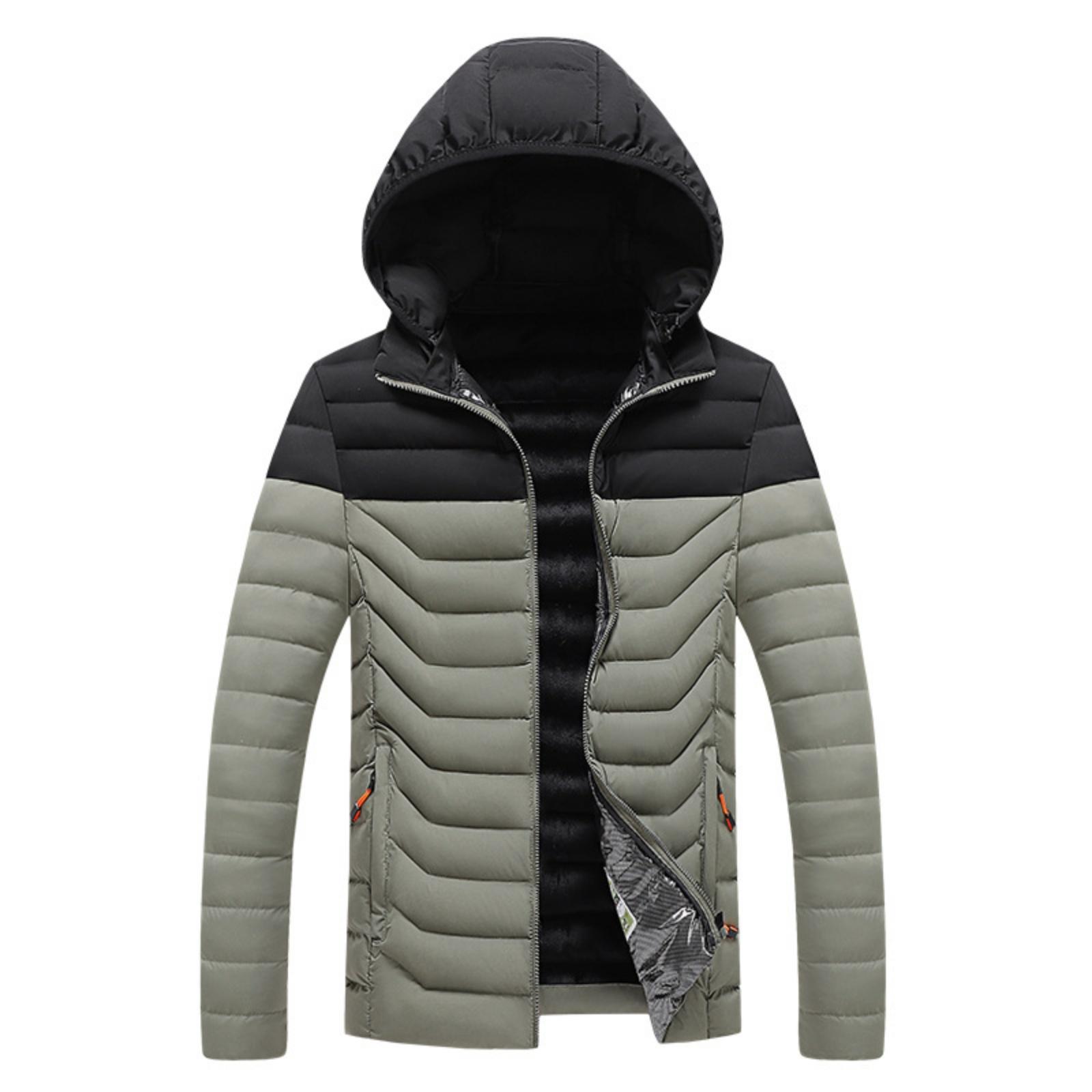 

Men s Casual Color-blocked Hooded, Form-fitting Zipper Cotton Jacket, Men s Rib Pattern With Cotton Warmth Cotton Jacket XL