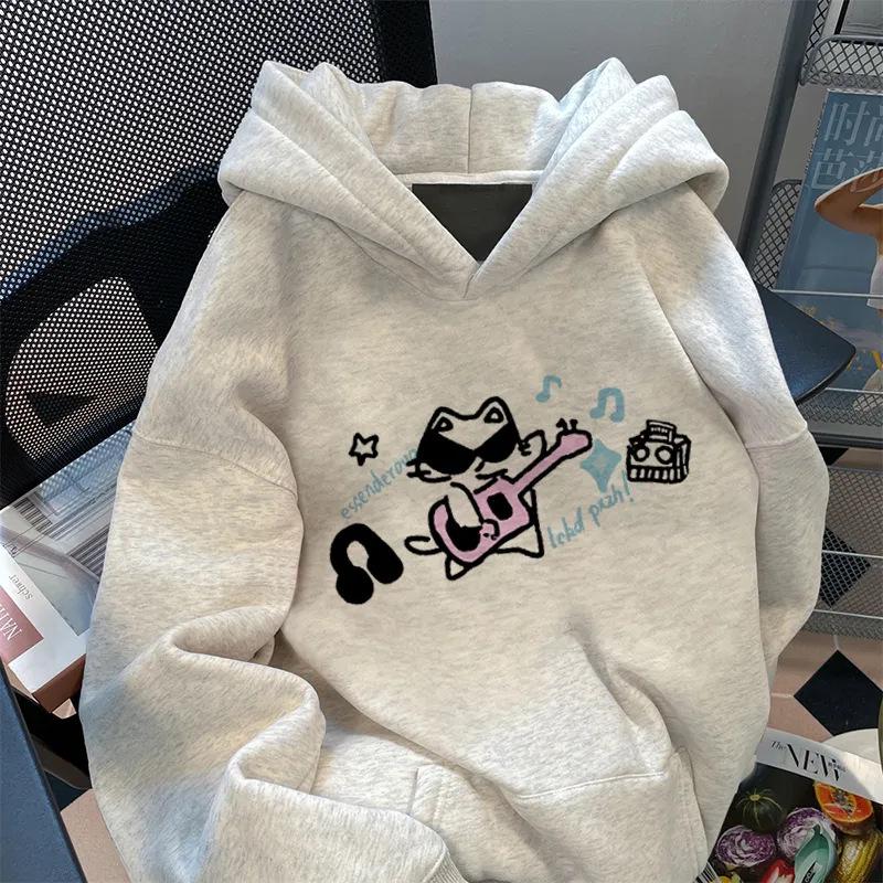 Unisex Japanese College Print Fleece-Lined Cotton Hoodie