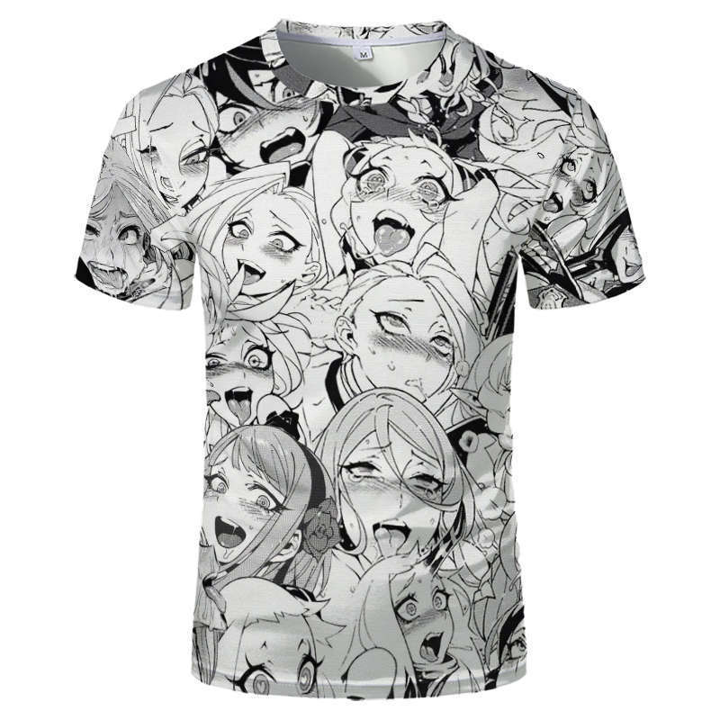 Harajuku Anime Ahegao Série 3D Potisk Pánské a Dámské Tričko Letní Streetwear O-Výstřih Krátký Rukáv Top Volné Oblečení pro Páry