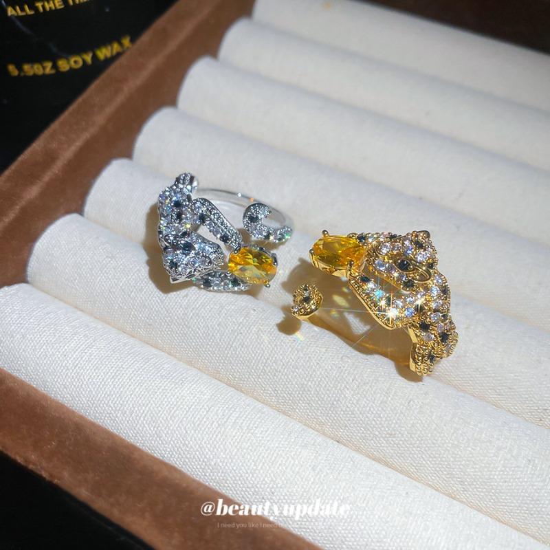 Zircon Oval Junior Leopard Open Ring Exquisite Heavy Industry Light Luxury Index Finger Ring Premium Sense Ring