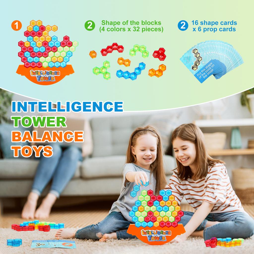 32Pcs Intelligence Tower Balance Stacking Building Blocks Toy Stacked High Block Game  Educational Toys Kids Desktop Party Toy