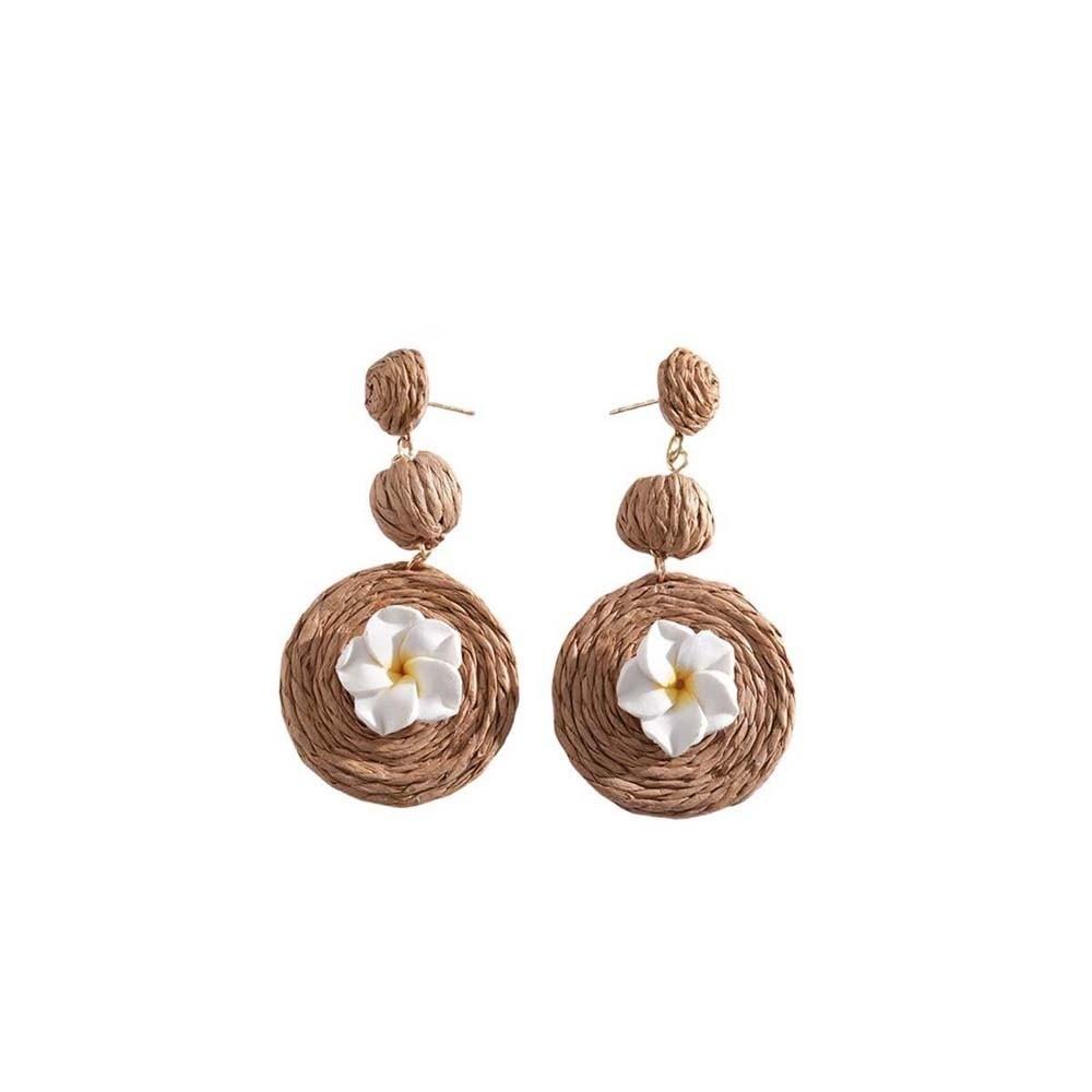1 pair Ethnic Style Thai Seaside Eardrops Bohemian Style Raffia Grass Earrings  Bride