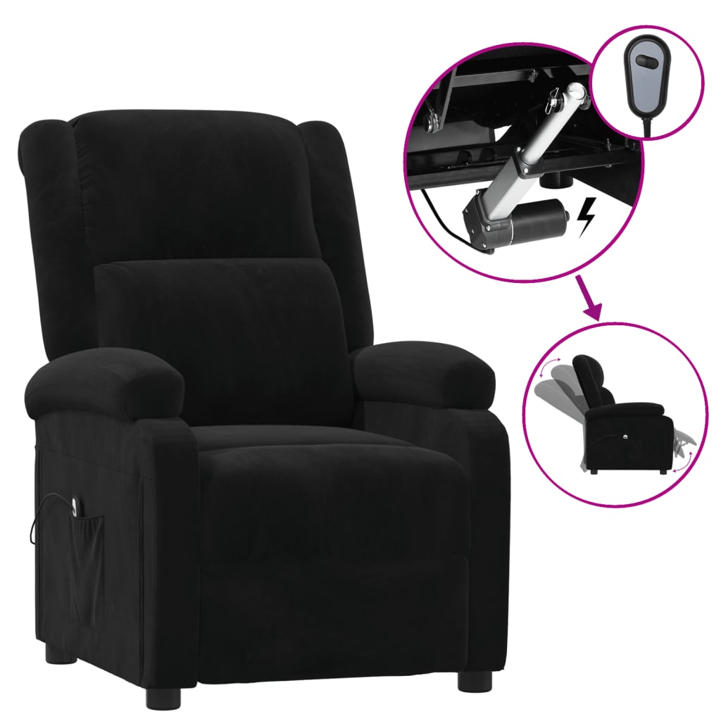 Electric Recliner Chair Black Velvet