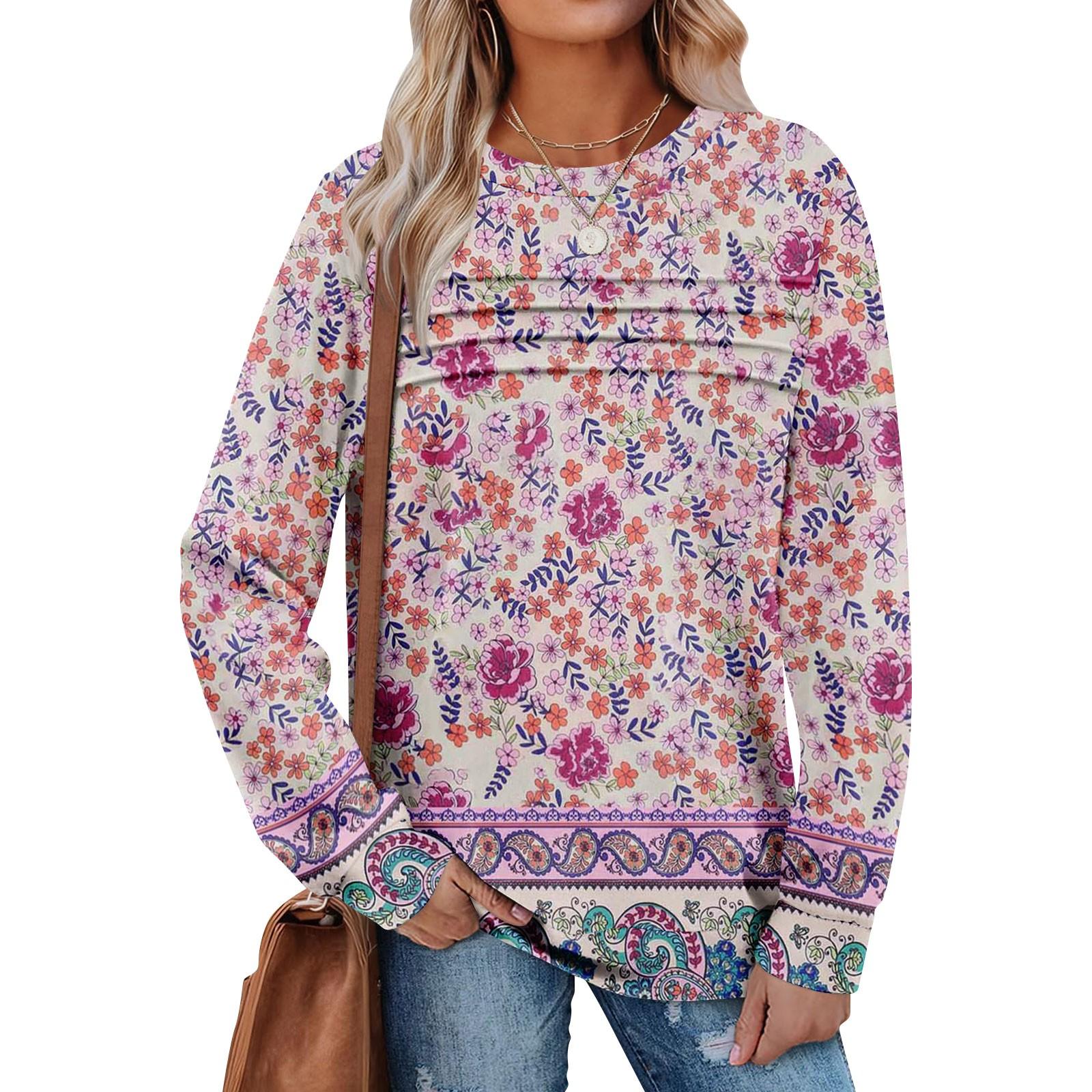 

Women s Casual Long Sleeve Round Neck Sweatshirt Fit Pleated Top S