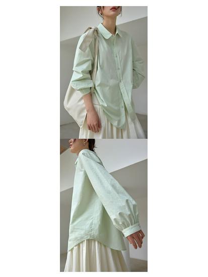 2026 Spring Women's Apple Green Lace-Up Sun Protection Shirt - Long-Sleeve, Airy, Simple, Loose Top