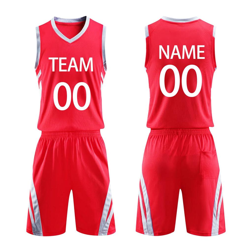 Men's Sleeveless V Neck Basketball Uniform Set Athletic Team Sportswear with Striped Side Panel Design for Training