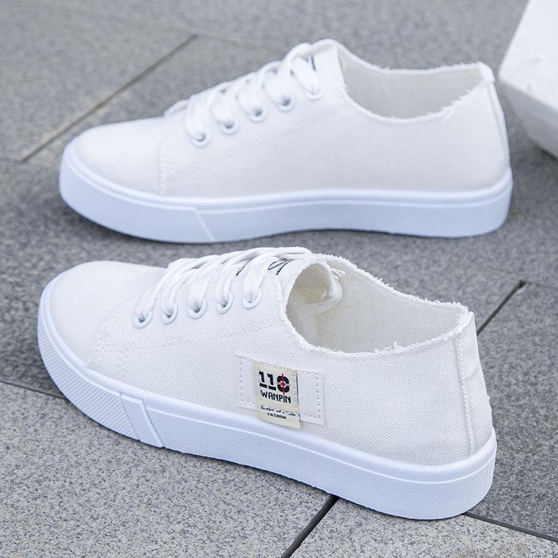 Women's White Canvas Lace-Up Sneakers - Spring/Summer 2023 Casual