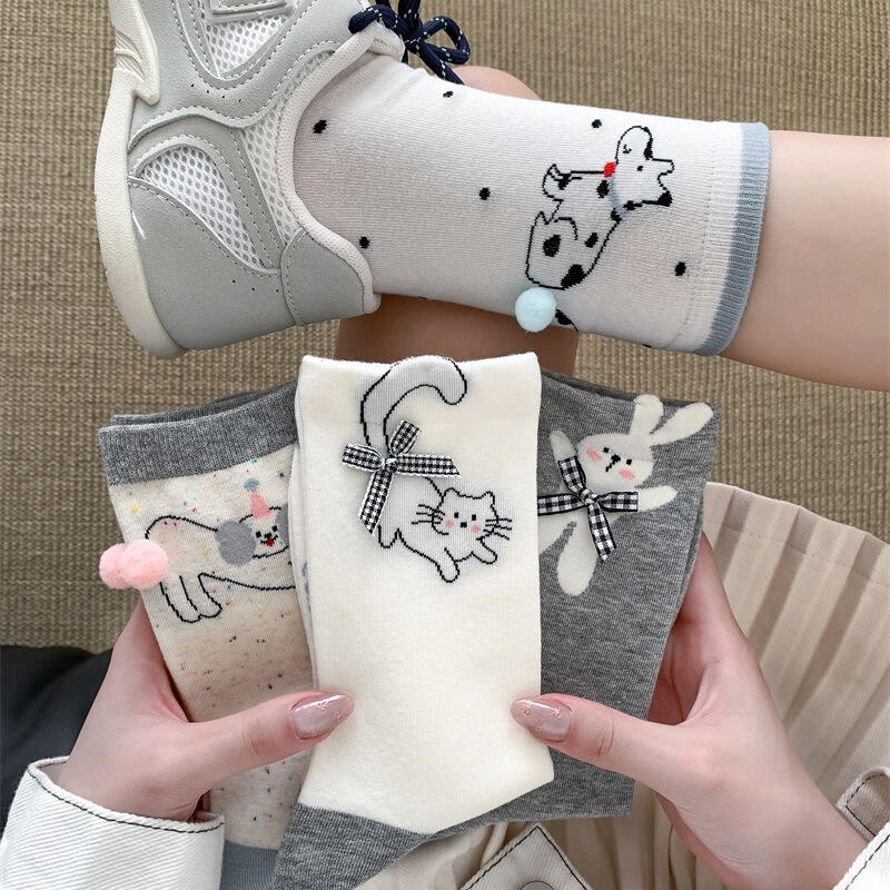 

Balkar Ribbon Animal Illustration Spring Summer Mid-Calf Socks Option 03