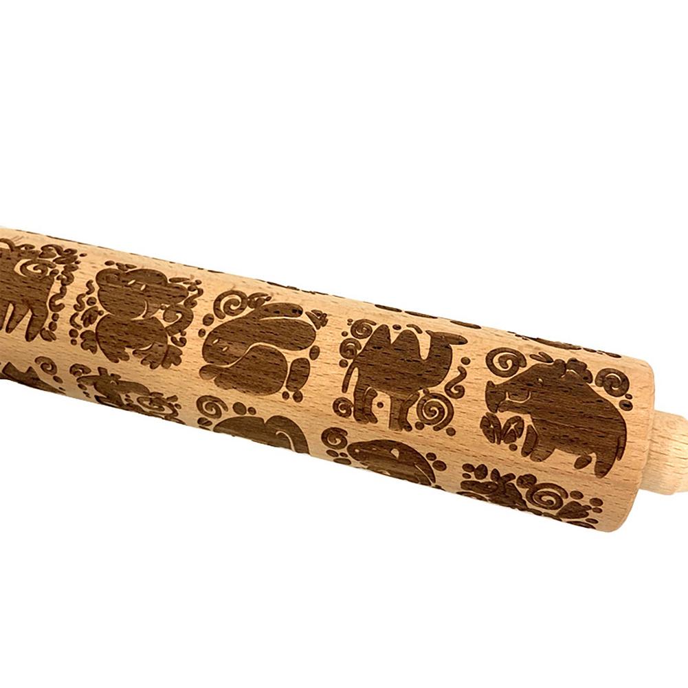 Neues tierisches Holz-Nudelholz Prägung Backen Kekse Nudeln Keks Fondant Kuchen Teig Gemustertes Rollelement Schneeflocke Dropshipping