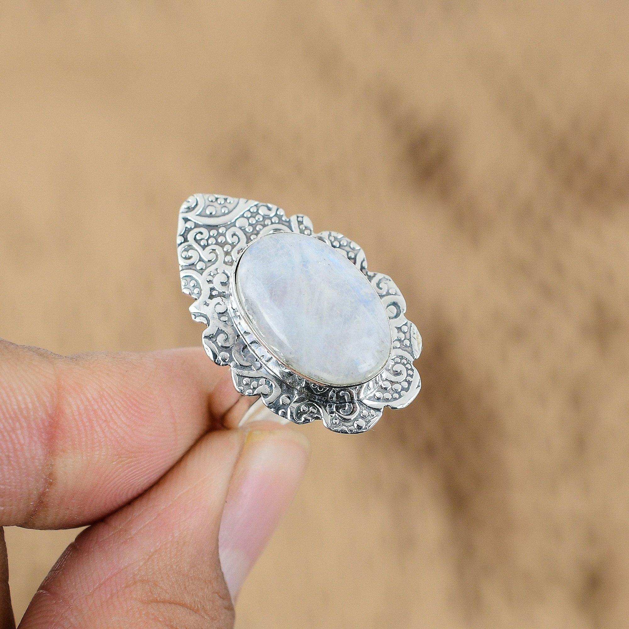 

Gift For Her Natural Rainbow Moonstone Multi Stone Adjustable Ring 925 Silver Yes