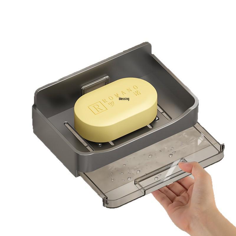 Wall-Mounted Double-Layer Soap Holder: Punch-Free, Anti-Mold, Bathroom Storage with Drainage.