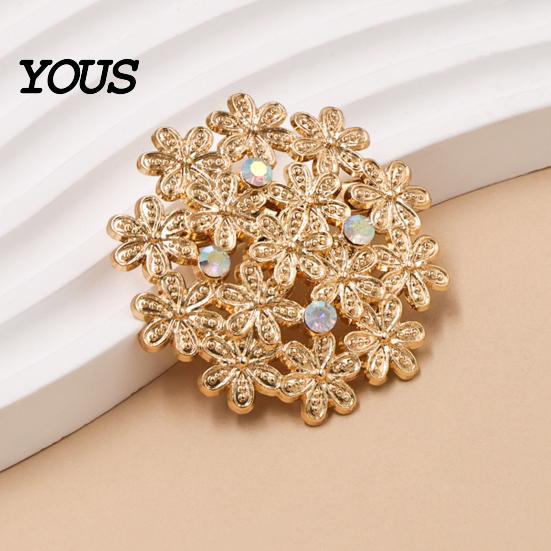 Secure Clasp Brooch Flower Embellished Pin with Rhinestones, Floral Shape Badge Long-lasting Strong Buckle, Lapel for Coats Shirts Bags Metal