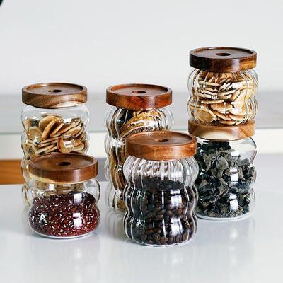 Striped Glass Food-Grade Sealed Storage Jar for Coffee Beans & Dried Fruit