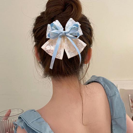 Hairpin Soft Embroidery Lace Splicing Ribbon Bowknot Decor Girl Hair Pin Gentle Hairstyles Side Hair Clips Hair Accessory