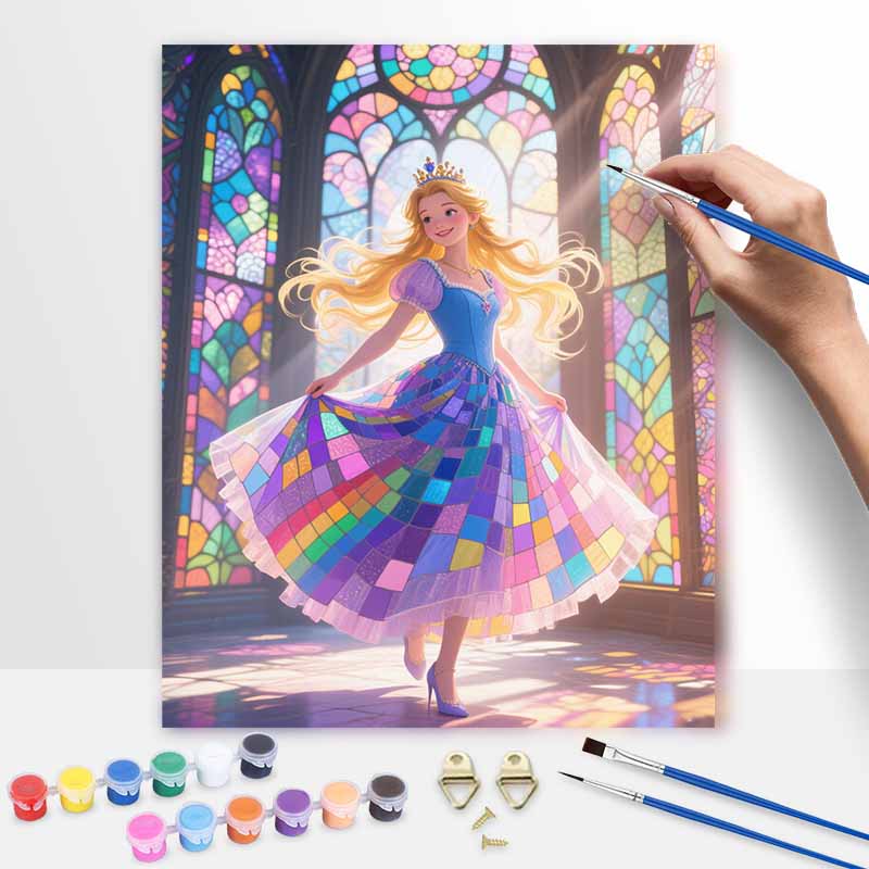 Disney Oil Painting Hand Painting Coloring Painting Handmade Diy Home Decoration Gift Princess Stained Glass Dress