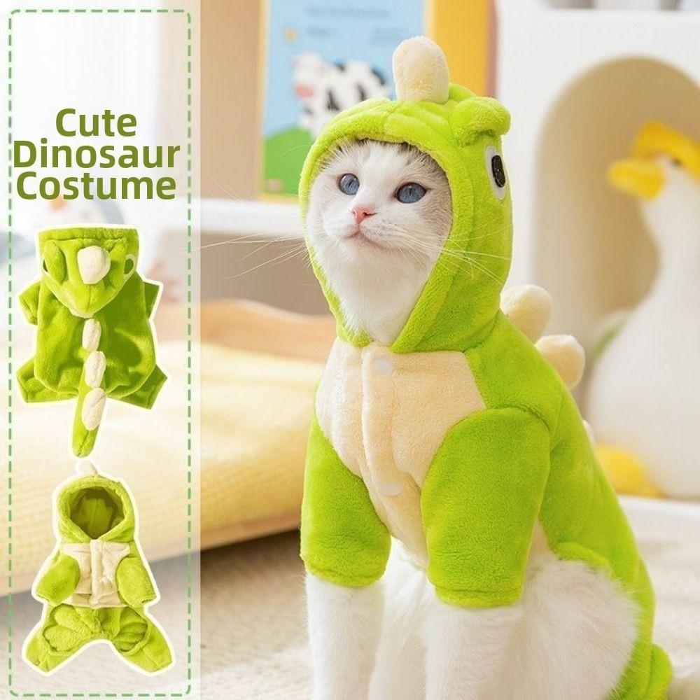 Towable Cute Dinosaur Pet Sweater Thick Warm Cosplay Props Dog Four-legged Jumpsuit Cozy Pet Winter Costume