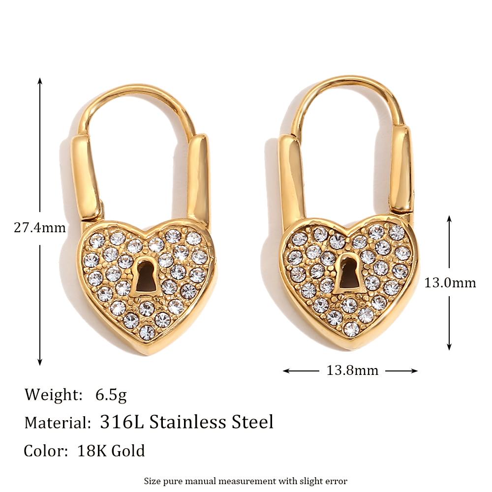 

MamacitaSlay 316L Stainless Steel Love Lock Zircon Earrings 18K Gold Plated Waterproof Jewelry Valentine s Day Creative Gift золотий