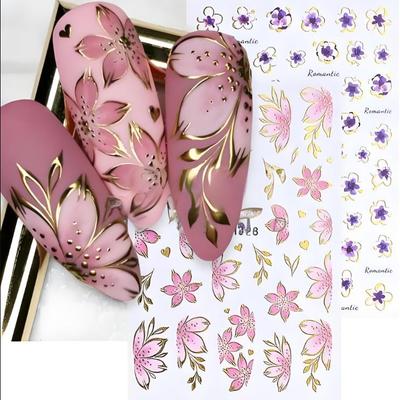 2 ks 3D nálepky na nehty Květiny Rostliny Obtisky na nehty Květinový List Jarní Posuvníky Manikúra Dekor