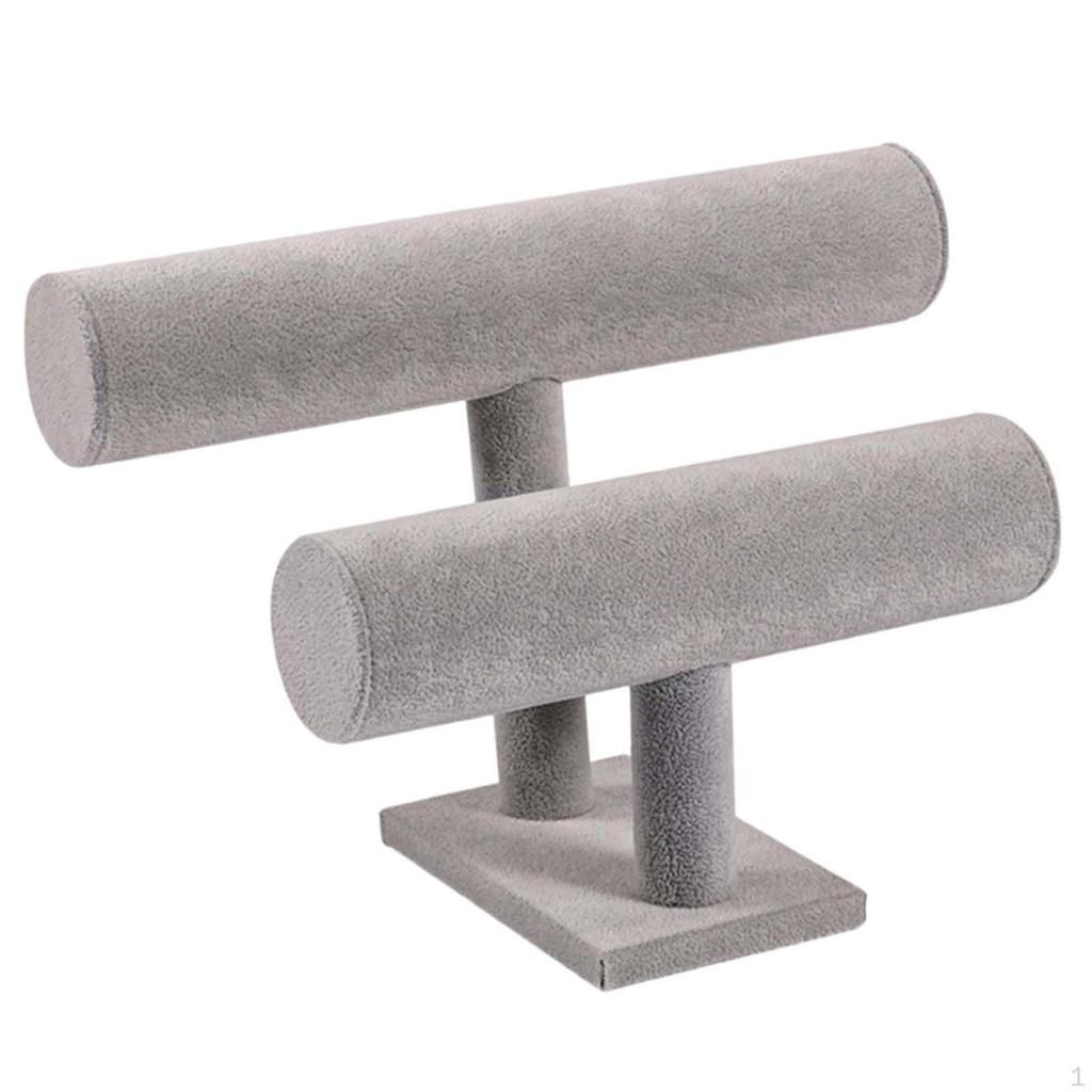 Bracelet Display Stand Bangle Organizer, Burlap Bar 2 Tier Jewelry for Storage Store