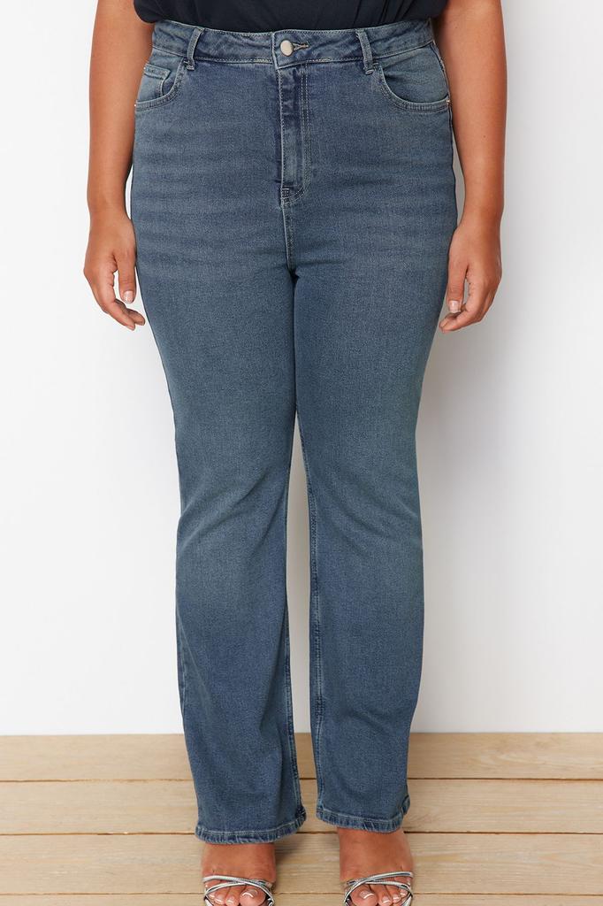 Blugi evazați albaștri cu talie înaltă pentru damă