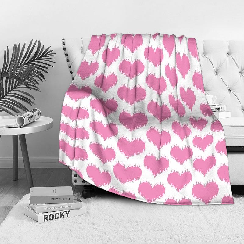 Soft Fleece Blanket Heart Pattern Cute Warm Throw Sofa Bed Decorative Gift Valentine's Day