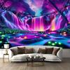 2D Glowing Waterfall Tapestry Psychedelic Purple Forest Backdrop Cloth for Living Room