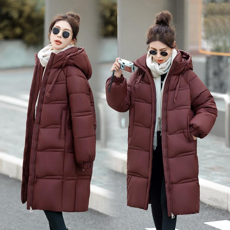 Womens Winter Puffer Coat Mid-Length Hooded Warm Down Cotton Jacket Loose Fit Casual Office Wear