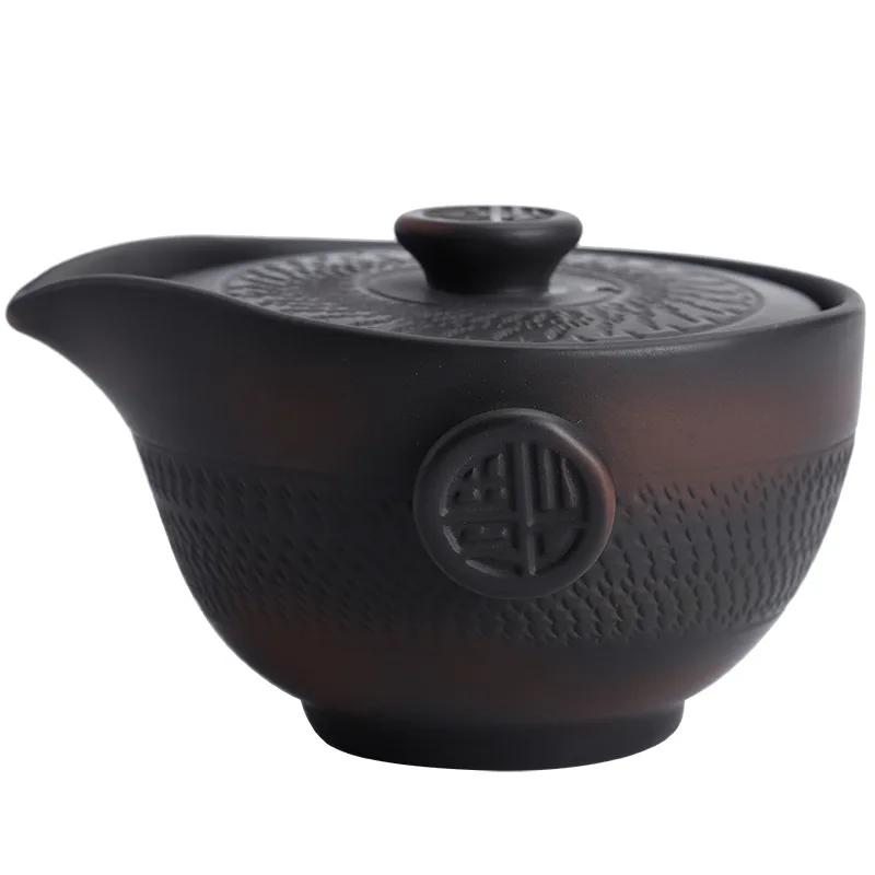 Purple Pottery Blessed Pot Chinese Retro Handmade Blind Ceramic Pot Cover Bowl Tea Bowl Cup Kettle Tea Pot Tea Kettle