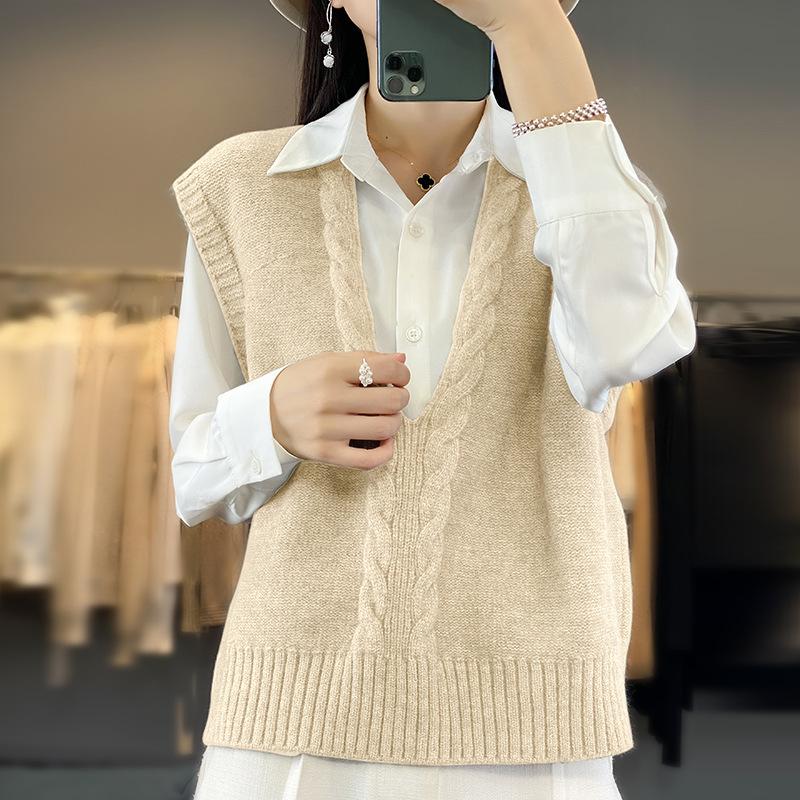 Autumn new twist knitted vest women's V-neck casual simple fashion sleeveless vest women's vest