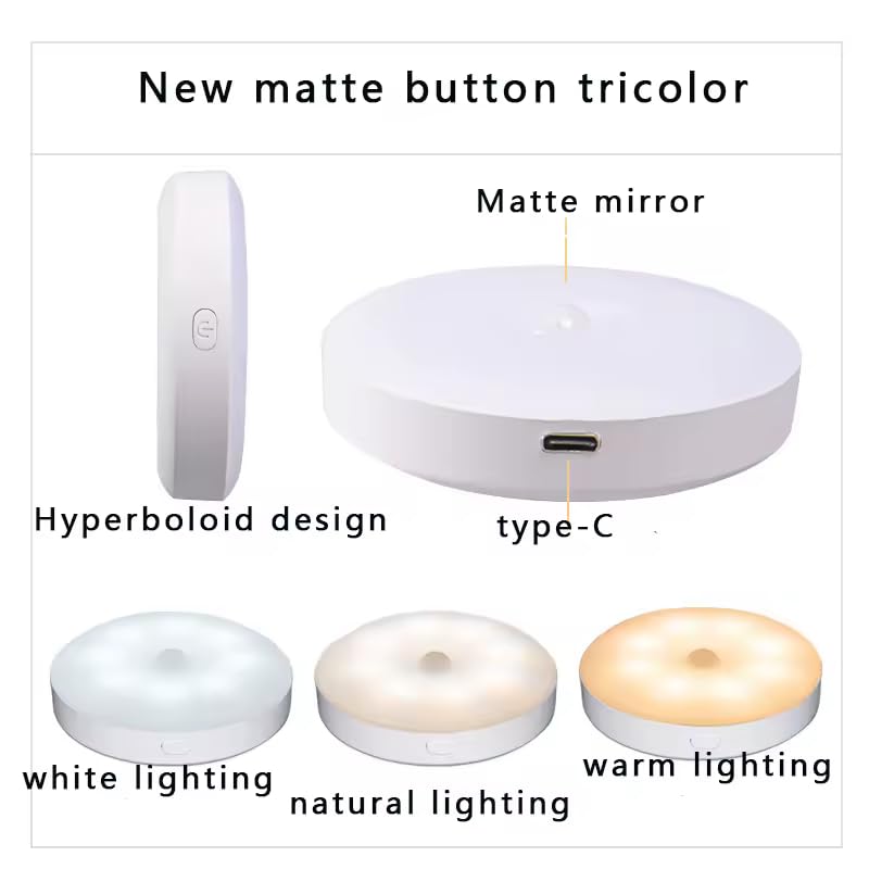 Motion Sensor USB Rechargeable LED Sensor Automatic Indoor Suitable for Warm White Easy Installation Light, Light, 3-Level Dimming, On/Off, Wireless,