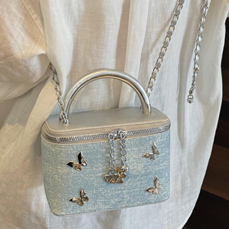 Summer new high-value oblique span small square bag casual shoulder bag Gypsy denim box bag