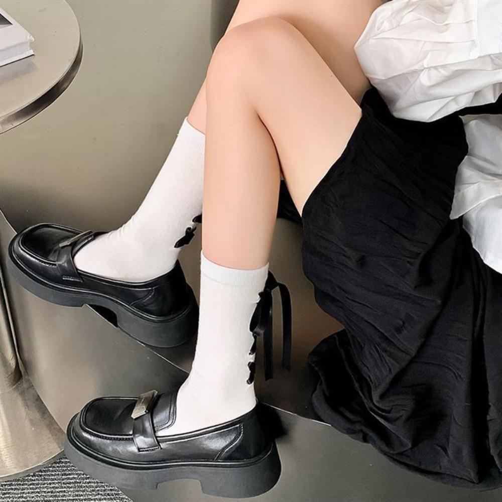 Lolita Style Japanese JK Bow Socks Thickened Strap Bow Tie Stockings Cute Warm Socks Dance