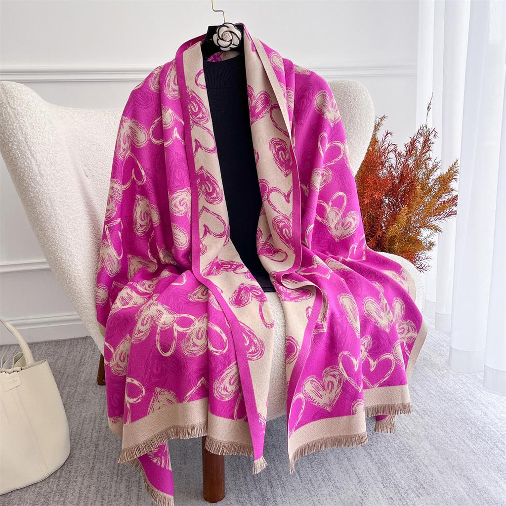 Heart Pattern Winter Women Scarf Premium Double-Sided Faux Cashmere Warm Scarves Luxury Wrap Shawls Blanket Pashmina Neckerchief