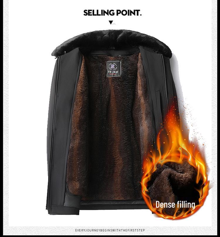 Men's Plus Size Business Casual Fleece-Lined Jacket with Detachable Fur Collar - 2025 Winter Collection