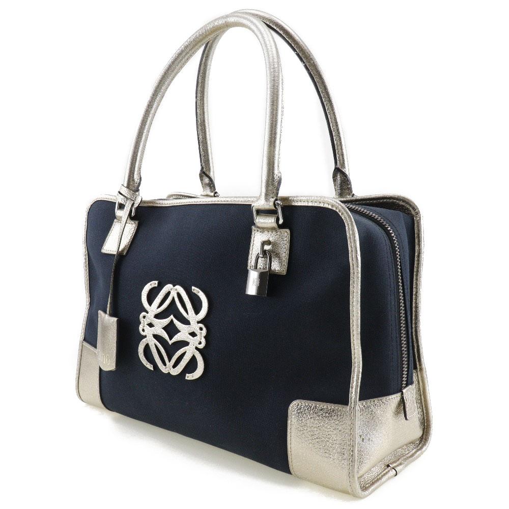 LOEWE Amazona 36 Handbag Boston bag 2010 Navy blue/Silver canvas/leather Women Used