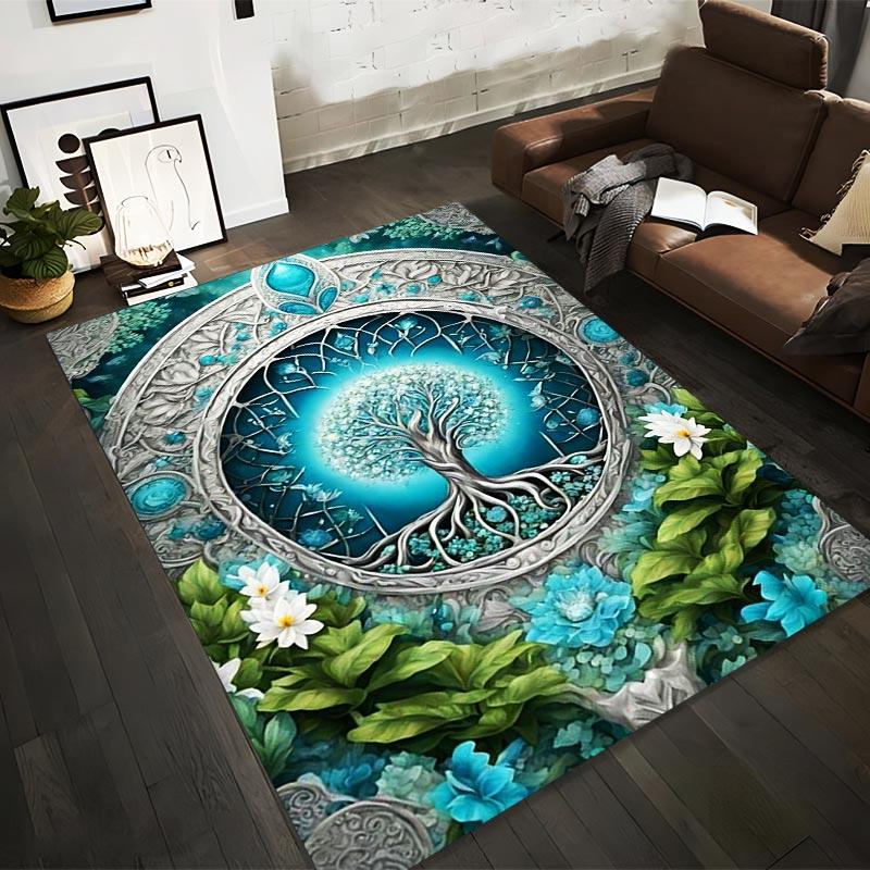 

Blue Tree of Life Carpet with Floral Pattern and Artistic Design Suitable for use as an anti-slip for living room bedroom sofas 40x60cm( 15x23in )