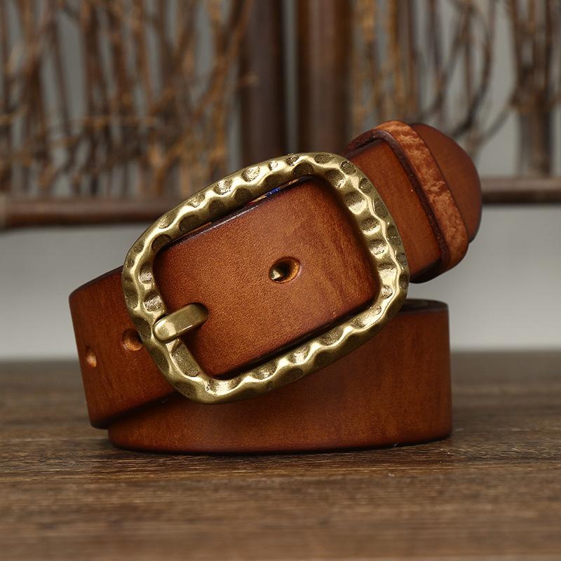 Men's Thick Belt Thick Retro Brass Buckle High-End First Layer Cowhide Leather Jeans Belt