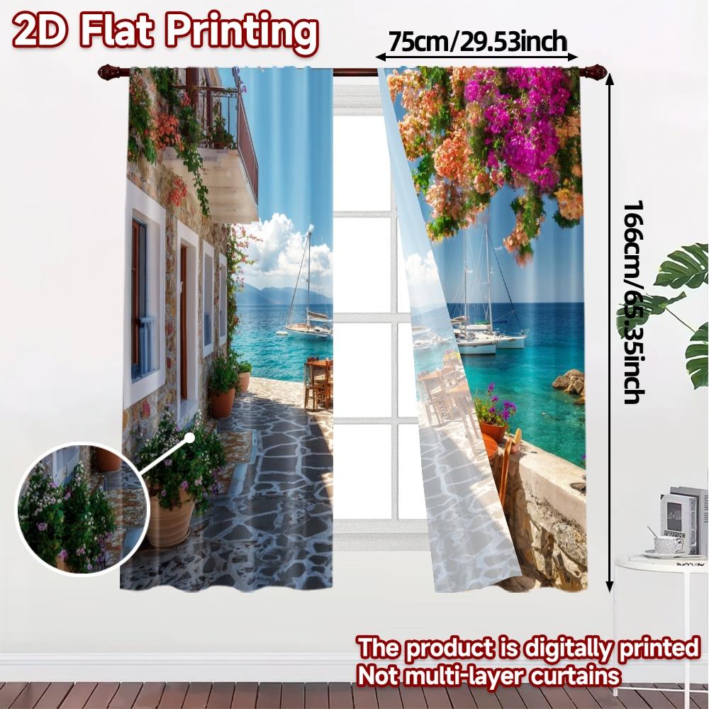 2pcs   2D FLAT PRINTING Curtains (Without Rod) Seaside Bloom(2) Modern Window Curtain Yarn Curtains Decorations Inside Perfect