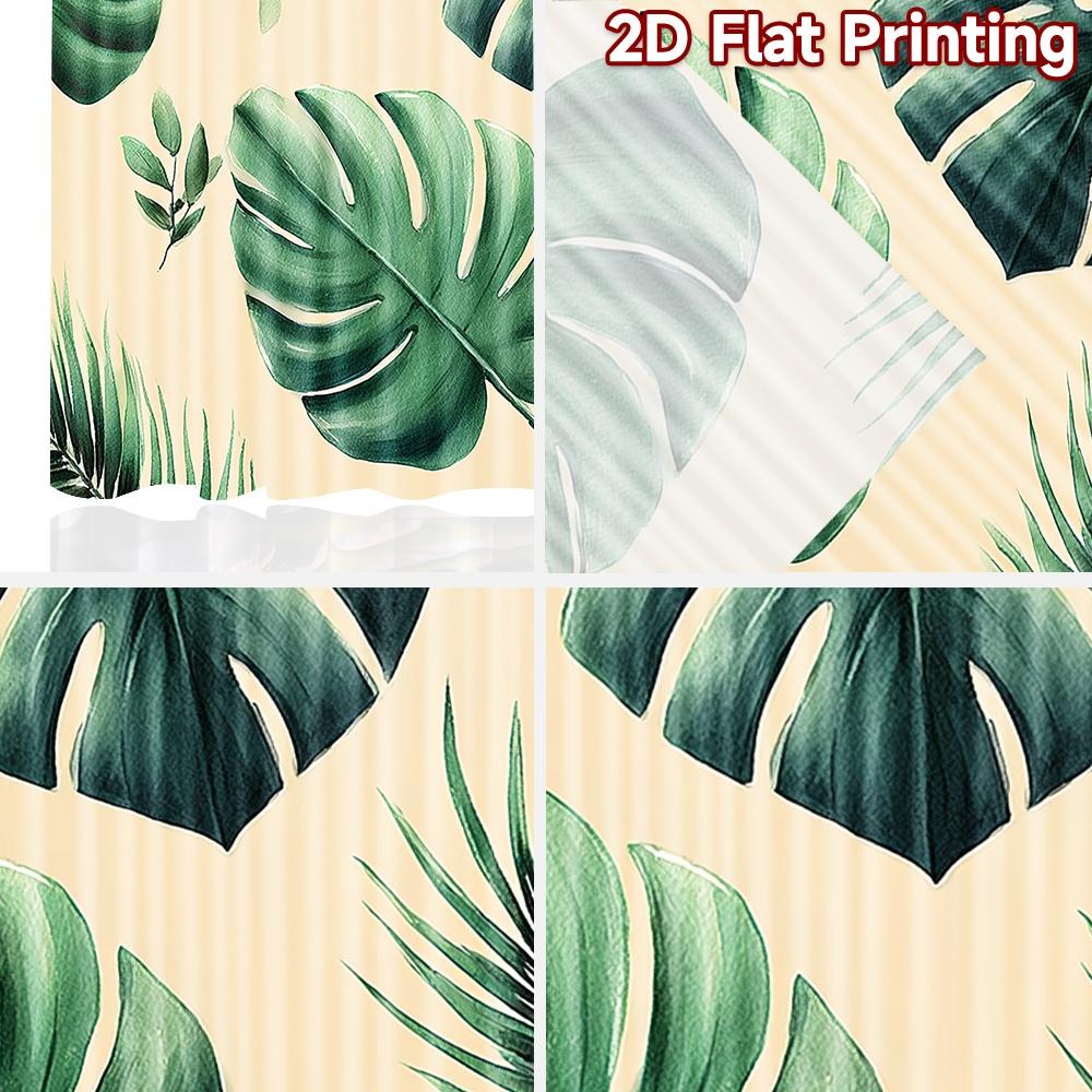 Sheer Flat Printing Curtains Without Rod Green Leaf Collection New Year Festival Fashion Semi Curtain Set Of 2 Made Polyester Washable