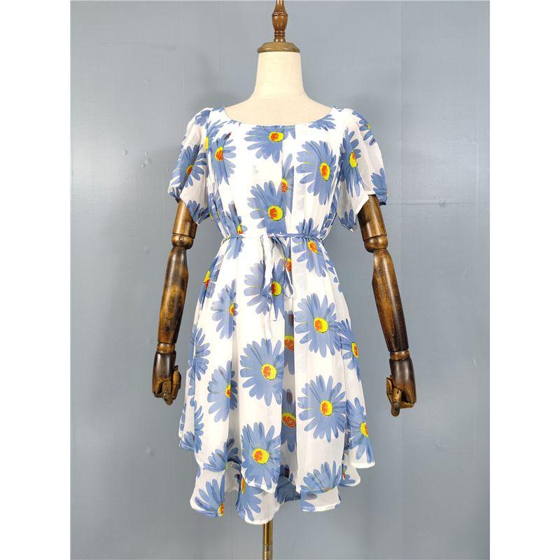 

French Style Elegance Aura Adult Lady like Woman Texture Good Goods Chiffon Vacation Style Goddess Temperament Casual A- line Loose Dress Blue White All yards