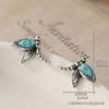 Vintage Silver Color Metal Carving Dragonfly Earrings Ethnic Inlaid Imitation Turquoise Stud Earrings for Women Jewelry