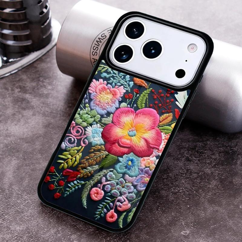 

Embroidery Flowers soft Phone Case For iPhone 17 16 15 14 13 12 11 Pro Max Plus 17Air Soft Silicone Cover iPhone17 Pro Max
