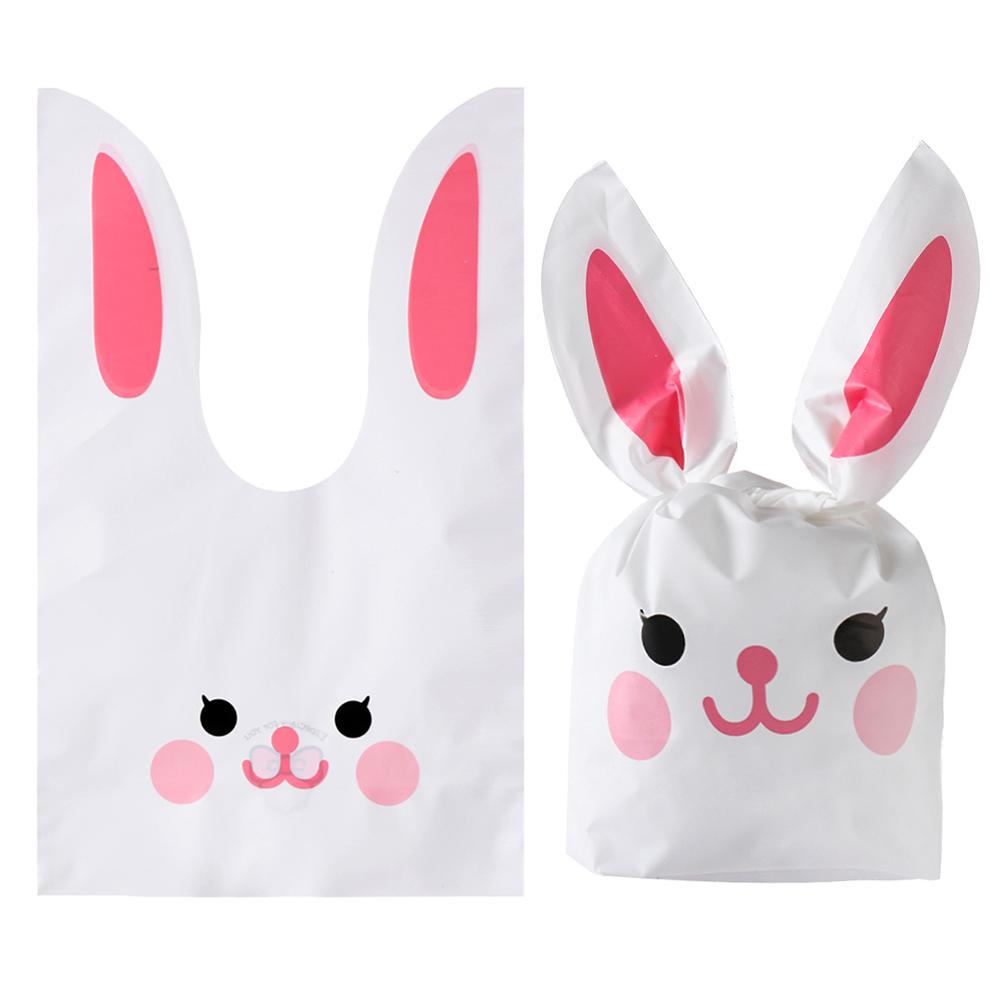 10Pcs Rabbit Ear Bags Cookies Candy Gift Plastic Bags Happy Easter Baking Packaging for Biscuits Snack Party Supplies
