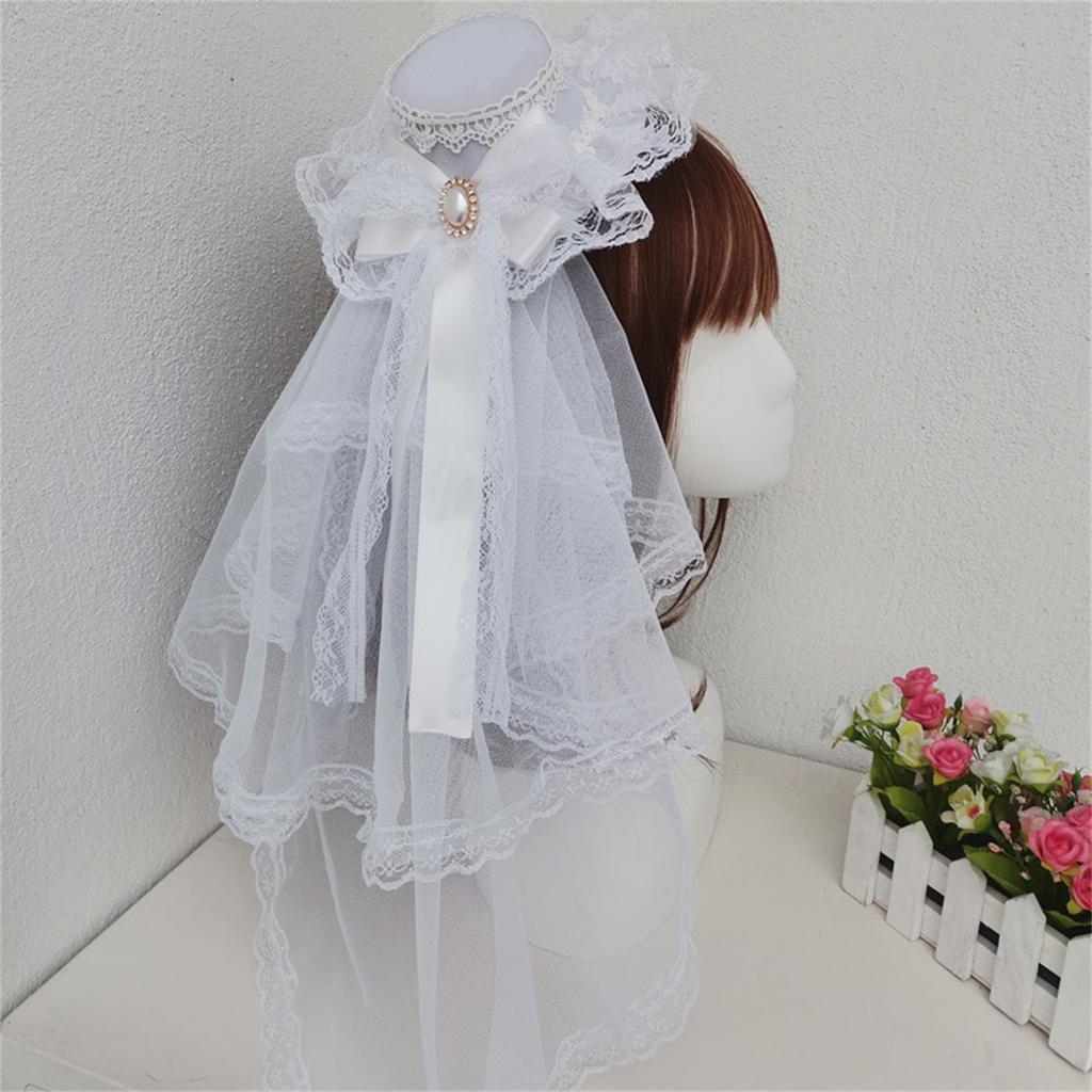 Ribbon Bowknot Veil Small Hat with Hair Clip Fashion Headwear Women Teens Halloween Hair Bows Masquerades Party Headwear