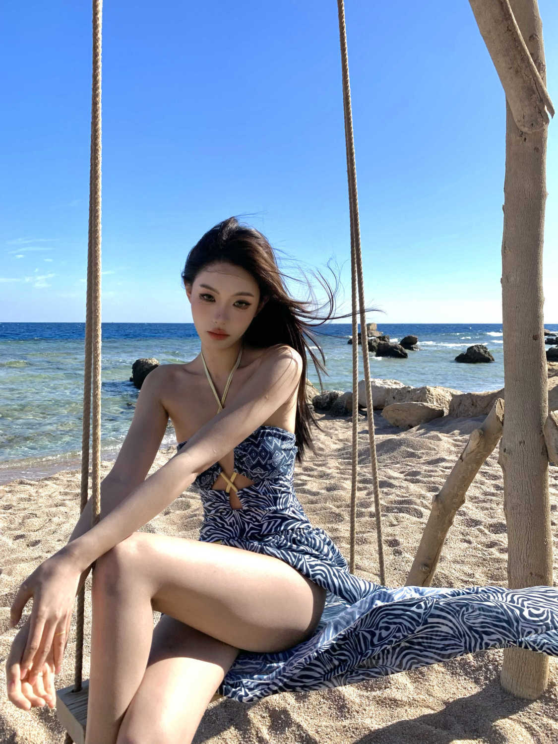 Source manufacturer, one piece of hair generation, swimsuit women s one-piece two-piece set, sexy belt skirt swimsuit, Xiaoshu 9 S синий