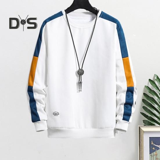 

Мужской осенне-зимний свитшот с круглым вырезом контрастного цвета в стиле пэчворк с длинными рукавами и эластичными манжетами, толстый теплый мягкий повседневный свободный мужской топ M синий