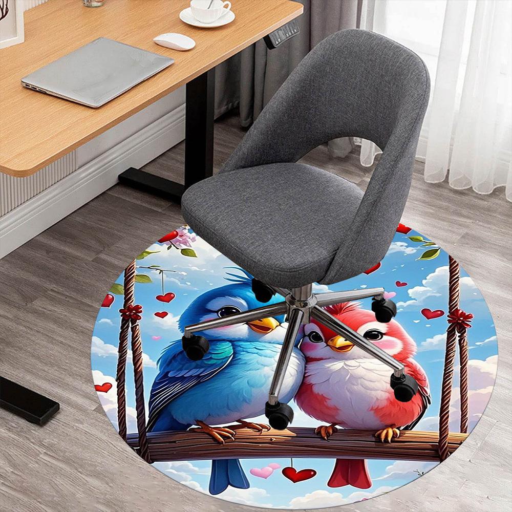 1PC Lovebirds Swing Hearts Round Chair mat Area Rug - Non-Slip, Floor Mat for Office, Bedroom, home decor Christmas Gift c0528053